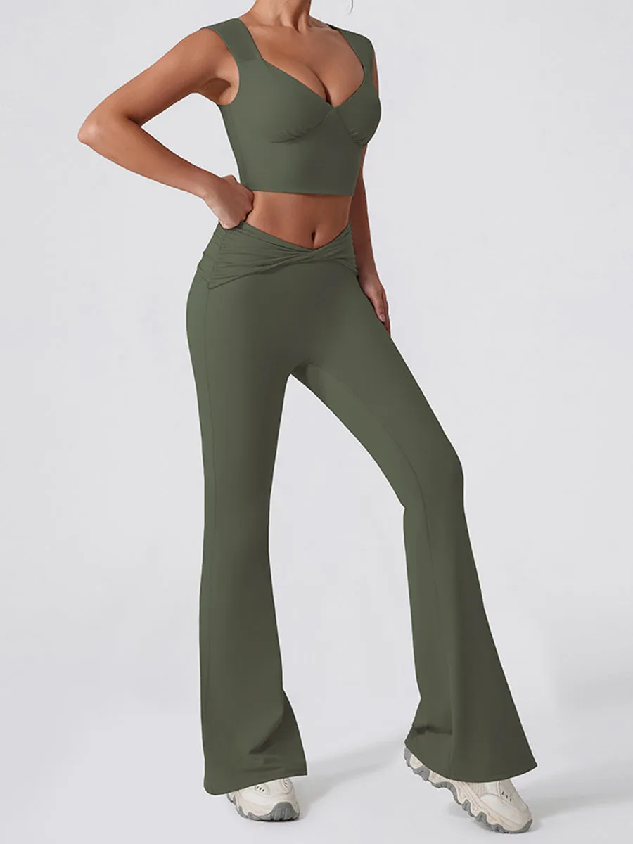 2pcs Sports Tank and Flared Leggings Pants Yoga Sports Set Workout Set