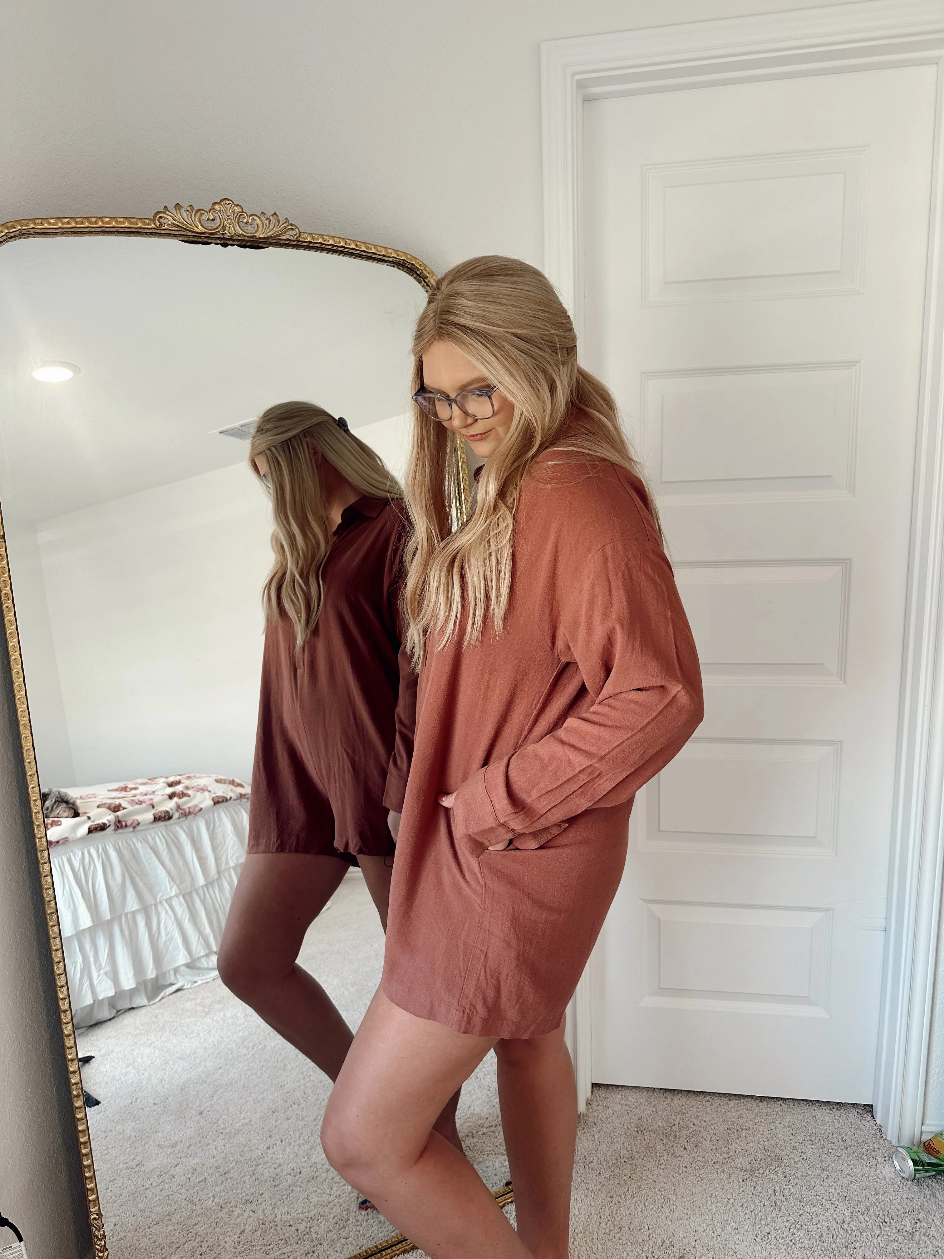 Button Up Romper - Brick