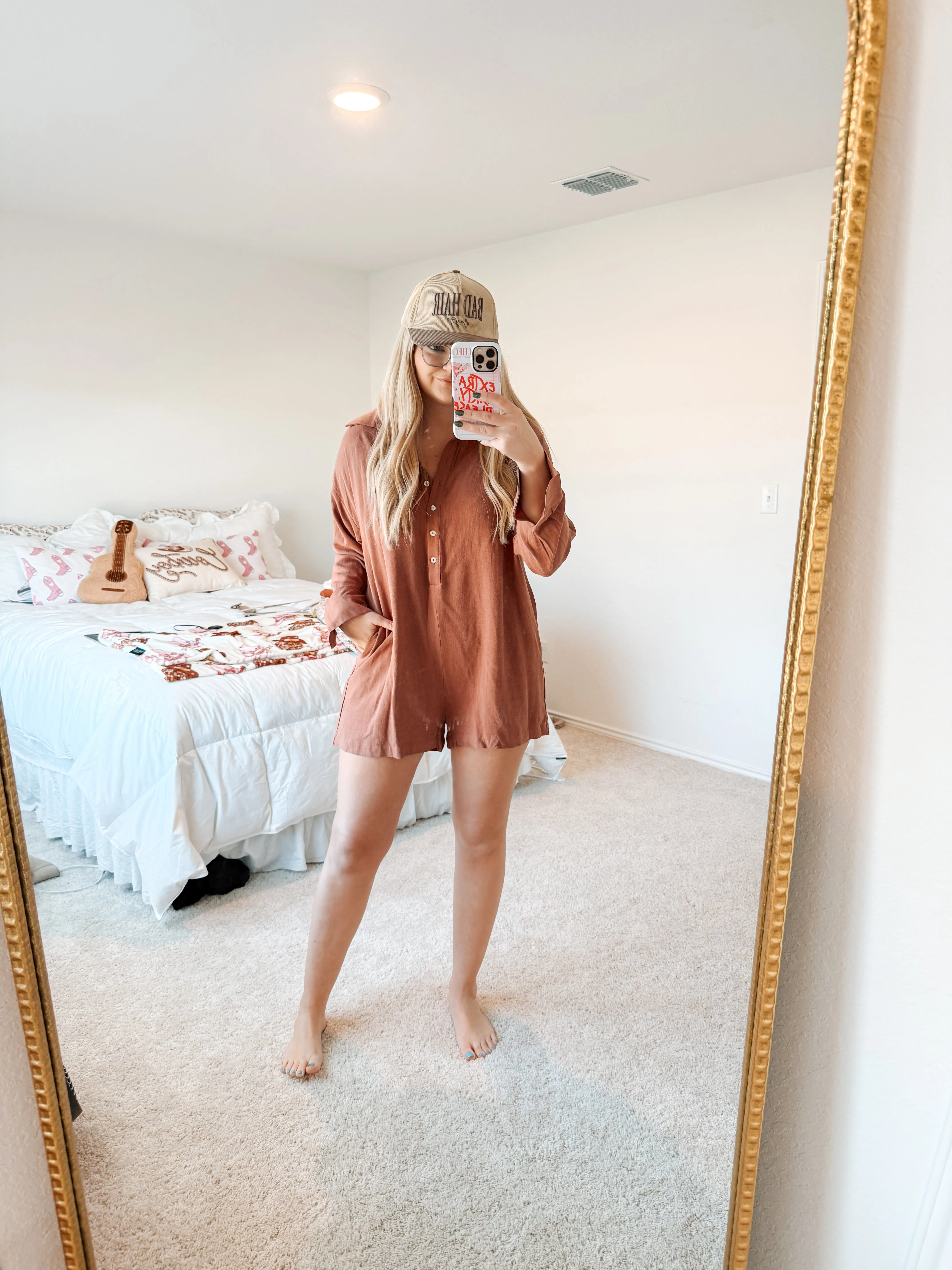 Button Up Romper - Brick