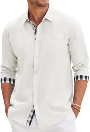 COOFANDY Men's Linen Shirt Business Casual Textured Shirt Button Up Beach Shirt