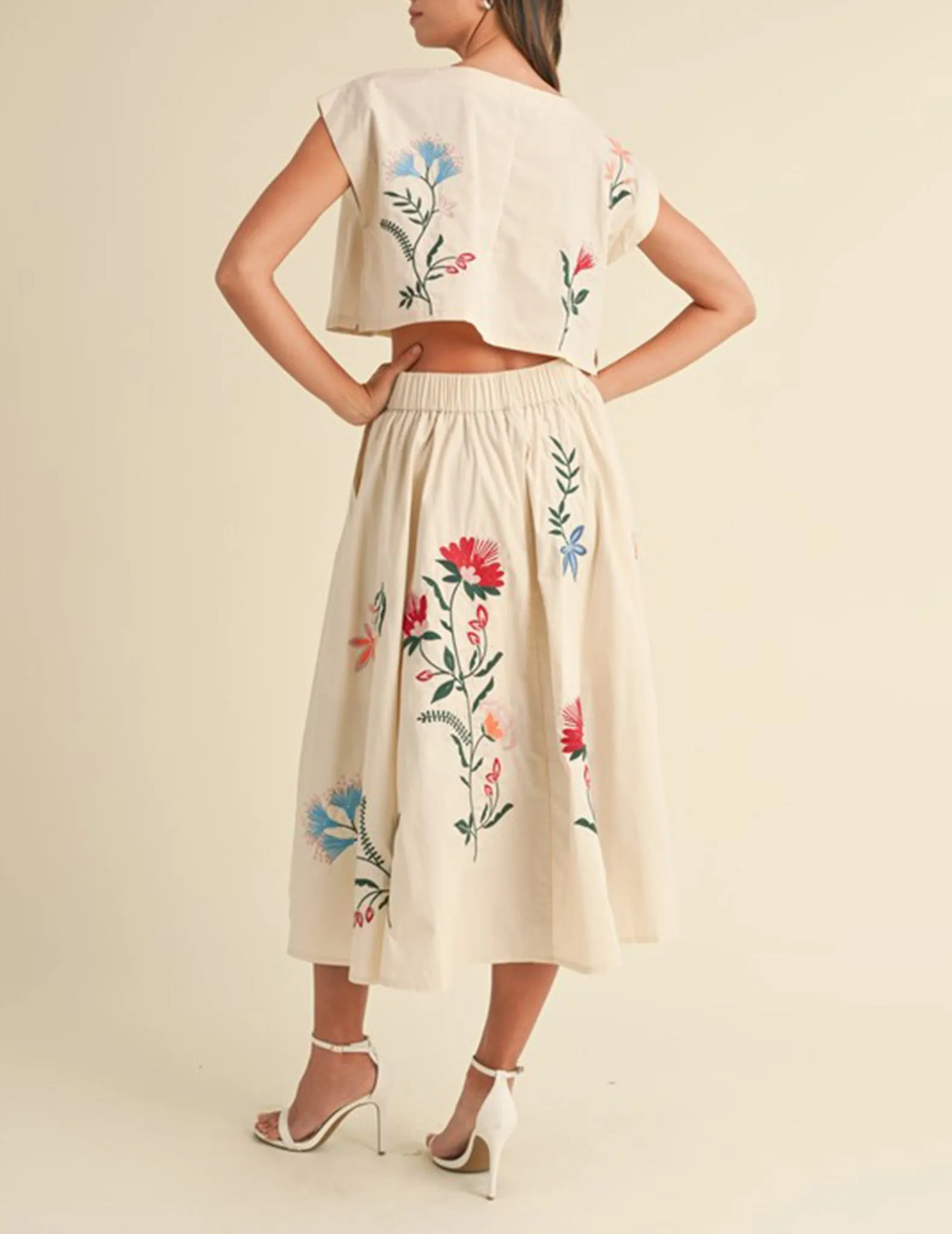 Fiona Floral Embroidered Boxy Crop Top