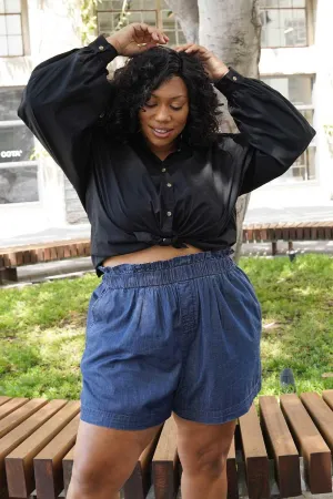 FLOWING PAPERBAG SHORTS - DARK BLUE CHAMBRAY - EXTENDED