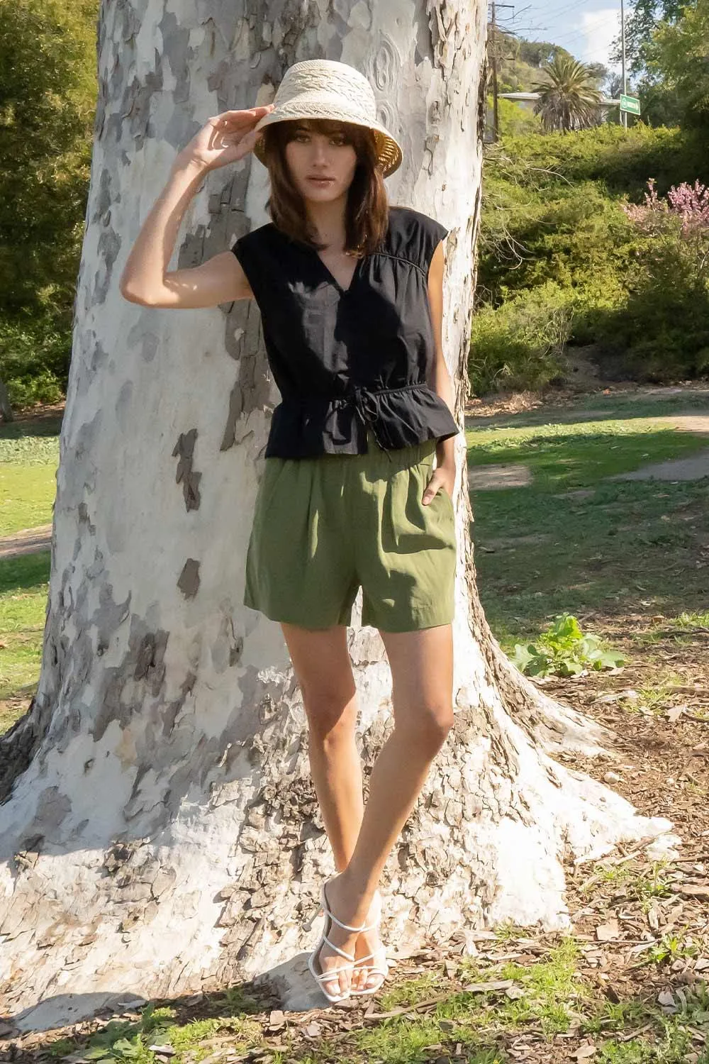 FLOWING PAPERBAG SHORTS - MOSSY GREEN