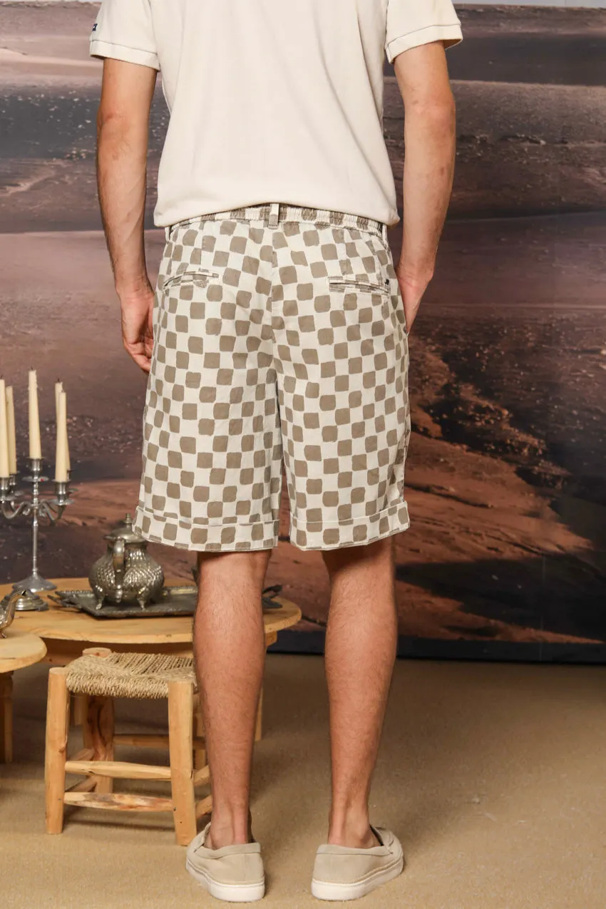 Khinos M74 bermuda chino uomo in gabardina di cotone e seta elasticizzata con stampa damier relaxed fit
