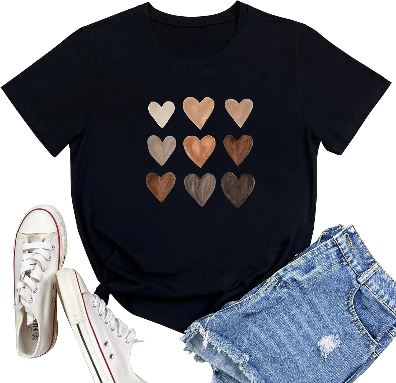 LOOKFACE Women Cute Tops Heart Graphic Tees