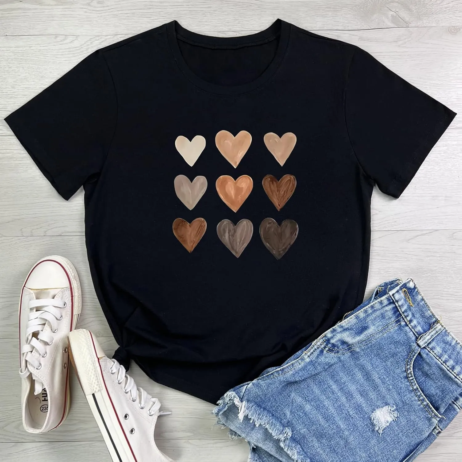 LOOKFACE Women Cute Tops Heart Graphic Tees