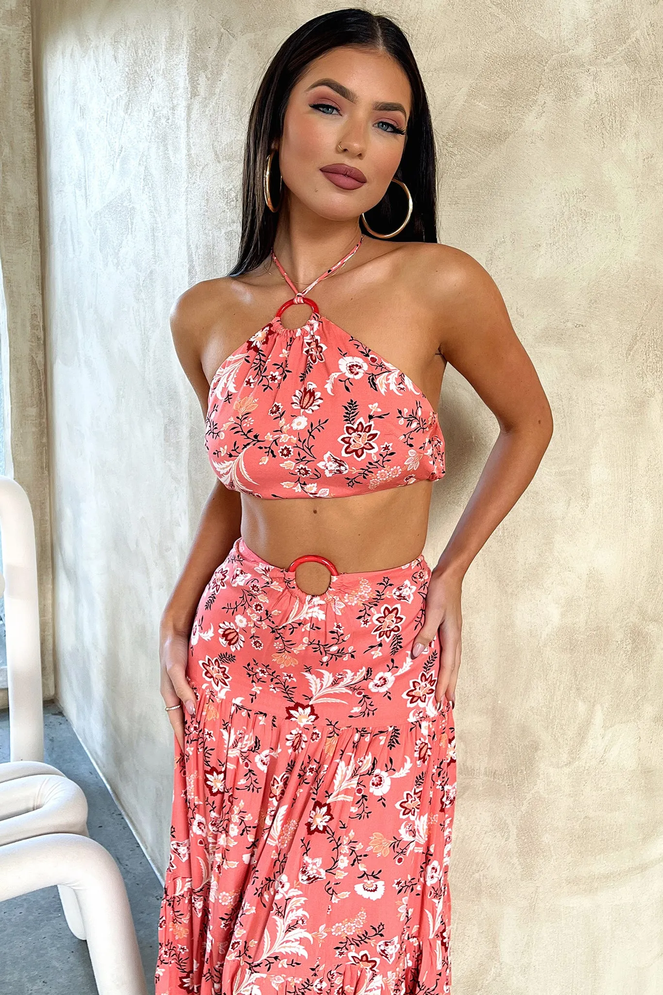 Lora Crop - Coral Floral