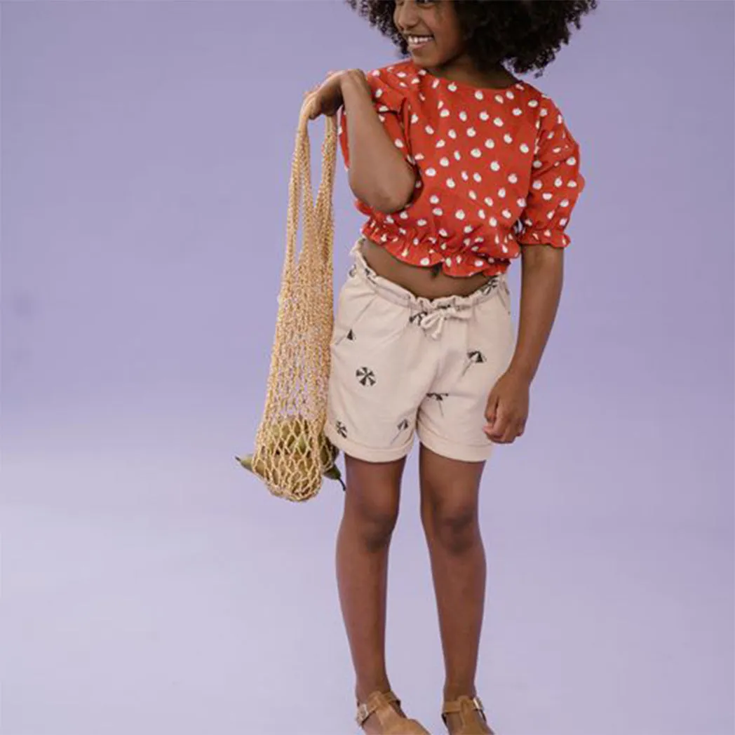 Organic Paperbag Shorts Umbrella Print Biscotti