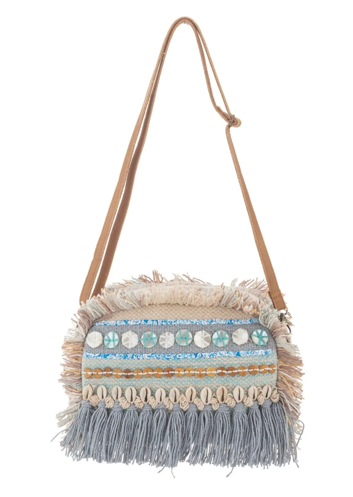 Shell Embellished Canvas Crossbody Bag