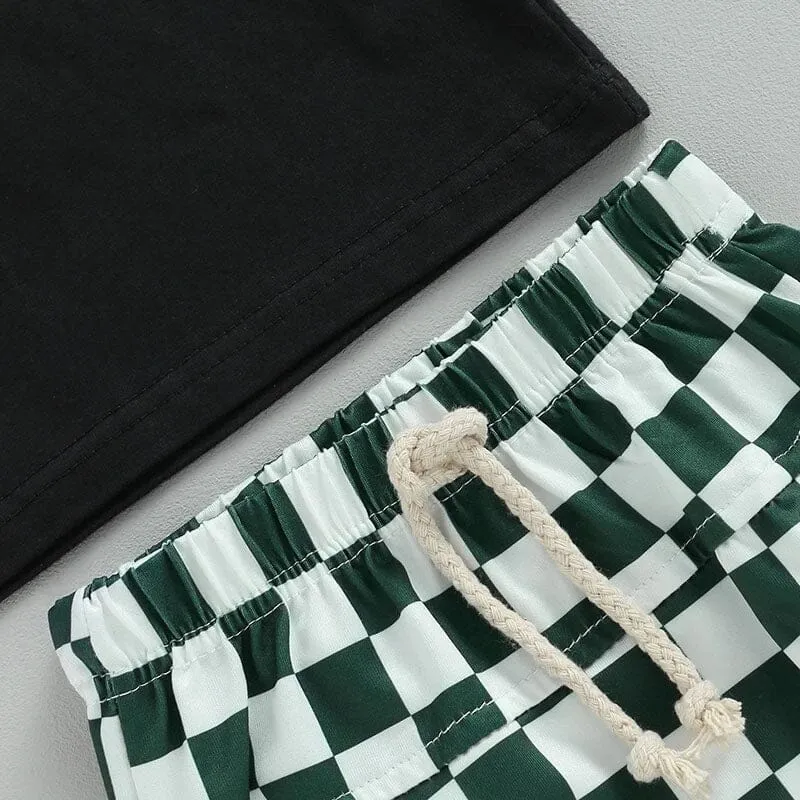 Short Sleeve Checkered Trouble Baby Set
