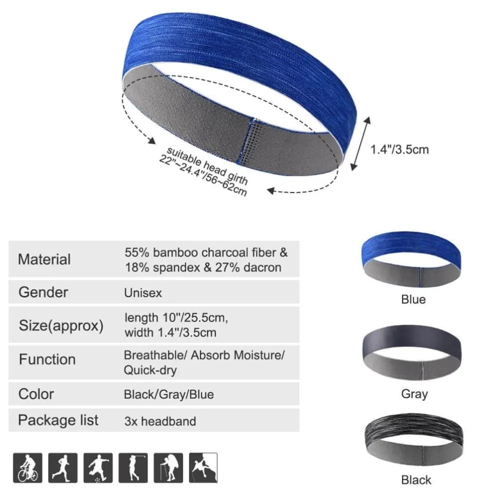 Vbiger Sports Headband Stretchy Sweatbands Workout Headbands for Running, Training, Yoga, 3-Pack