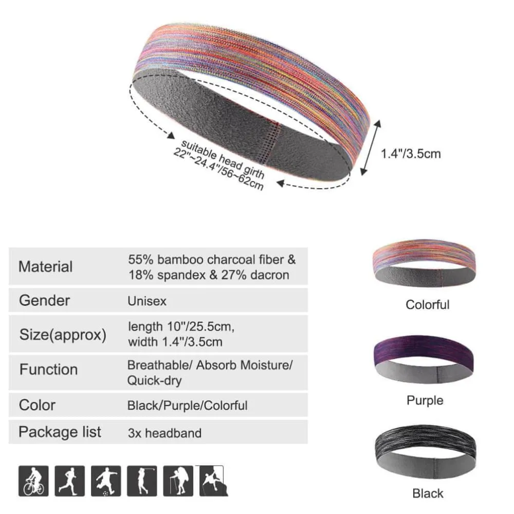 Vbiger Sports Headband Stretchy Sweatbands Workout Headbands for Running, Training, Yoga, 3-Pack