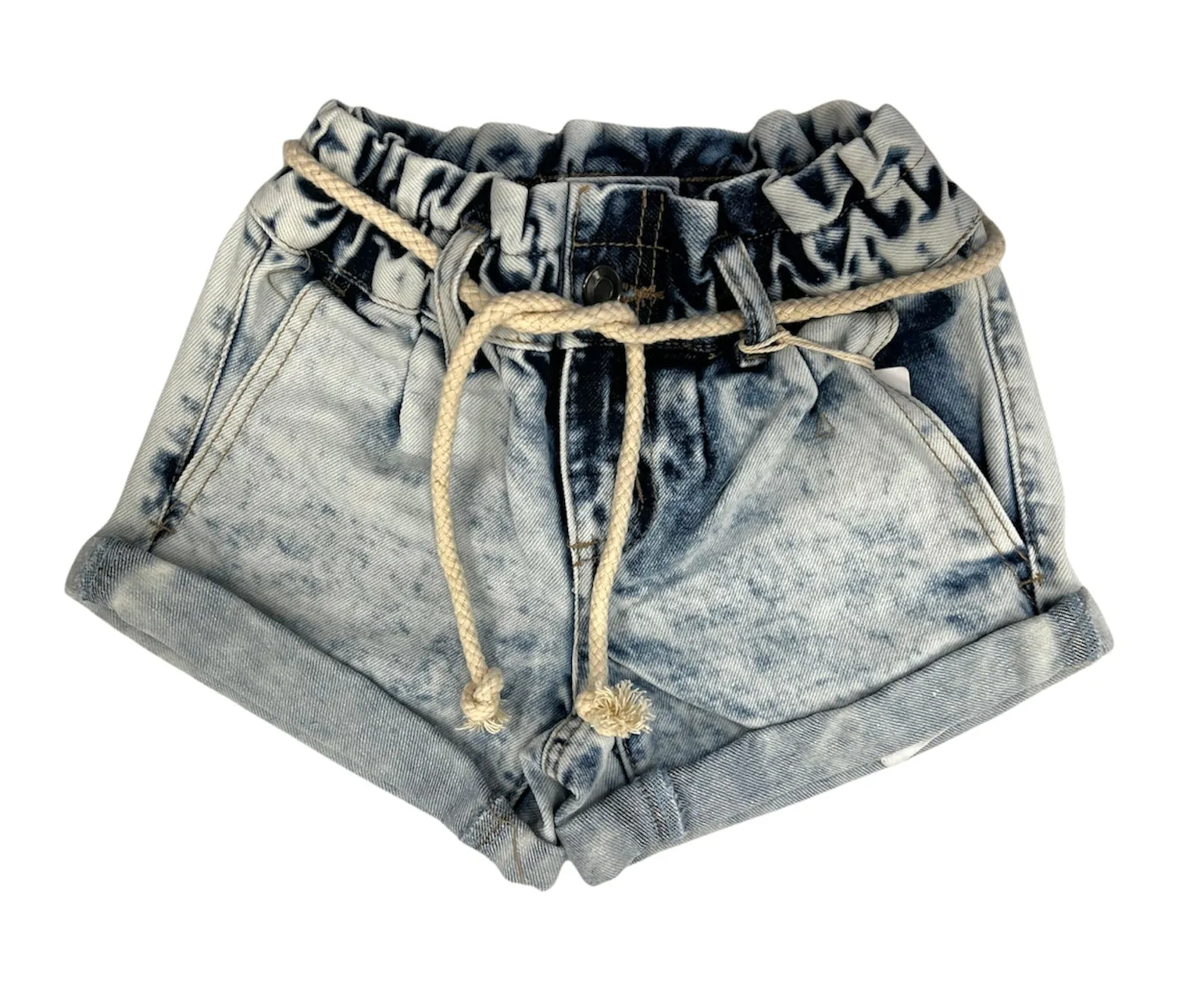 Vintage Havana Girls Light Denim Cuffed Paperbag Shorts