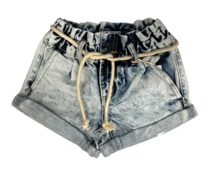 Vintage Havana Girls Light Denim Cuffed Paperbag Shorts