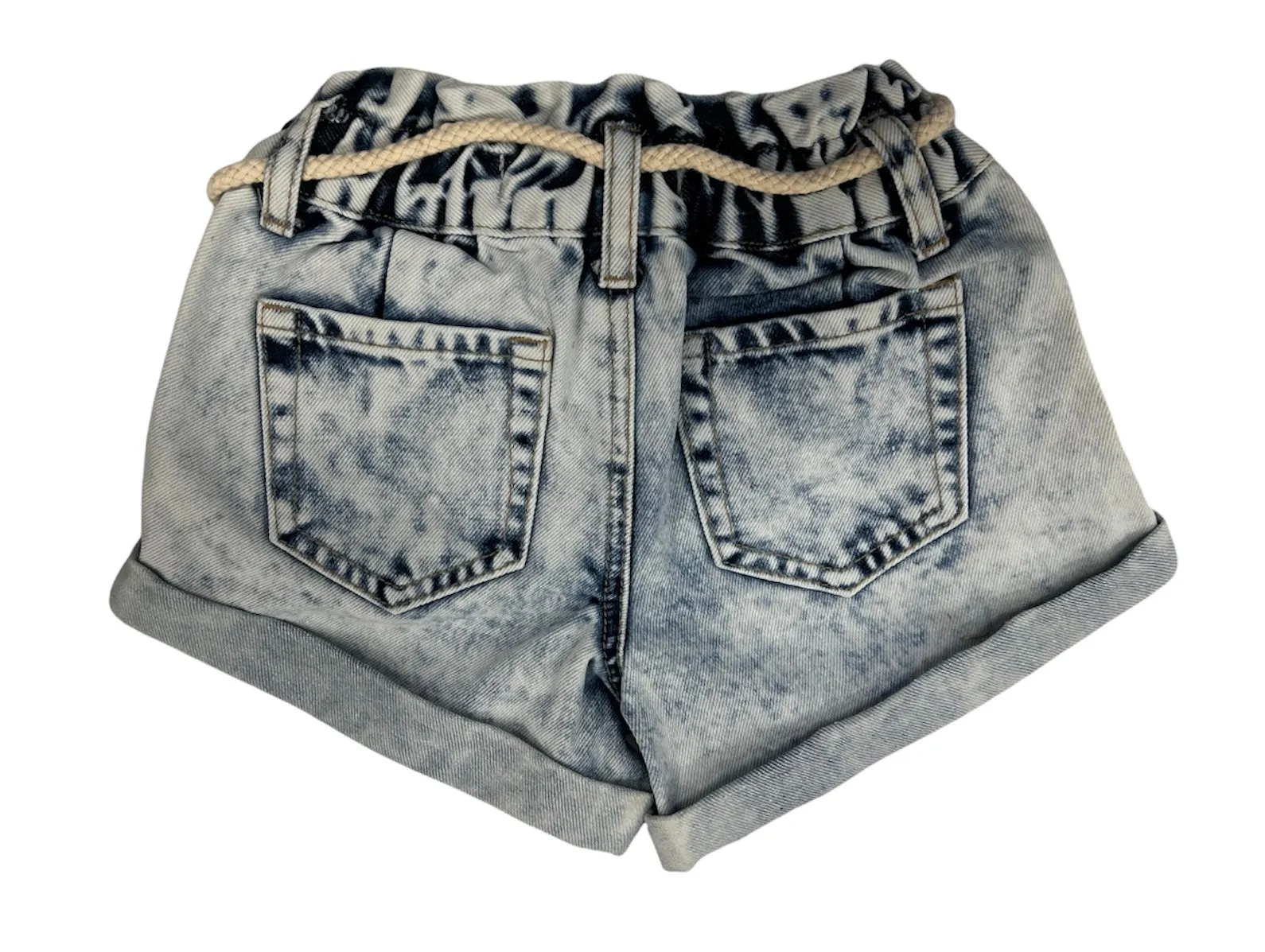 Vintage Havana Girls Light Denim Cuffed Paperbag Shorts