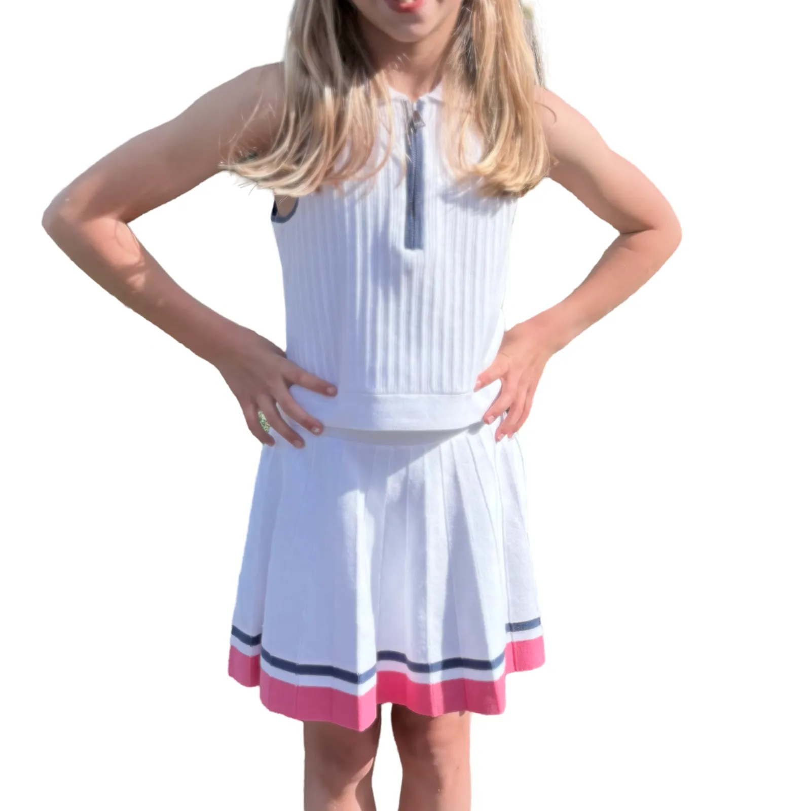 White with Pink and Navy Trim Skort