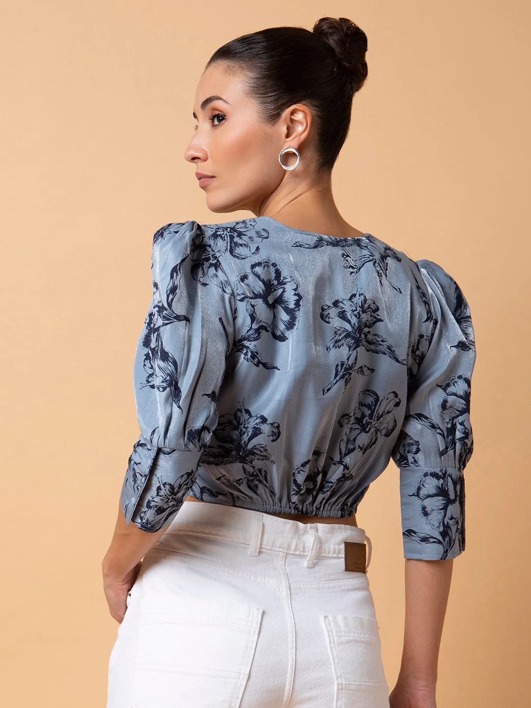 Women Grey Square Neck Cotton Top