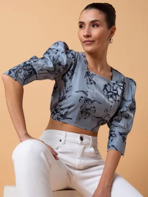 Women Grey Square Neck Cotton Top