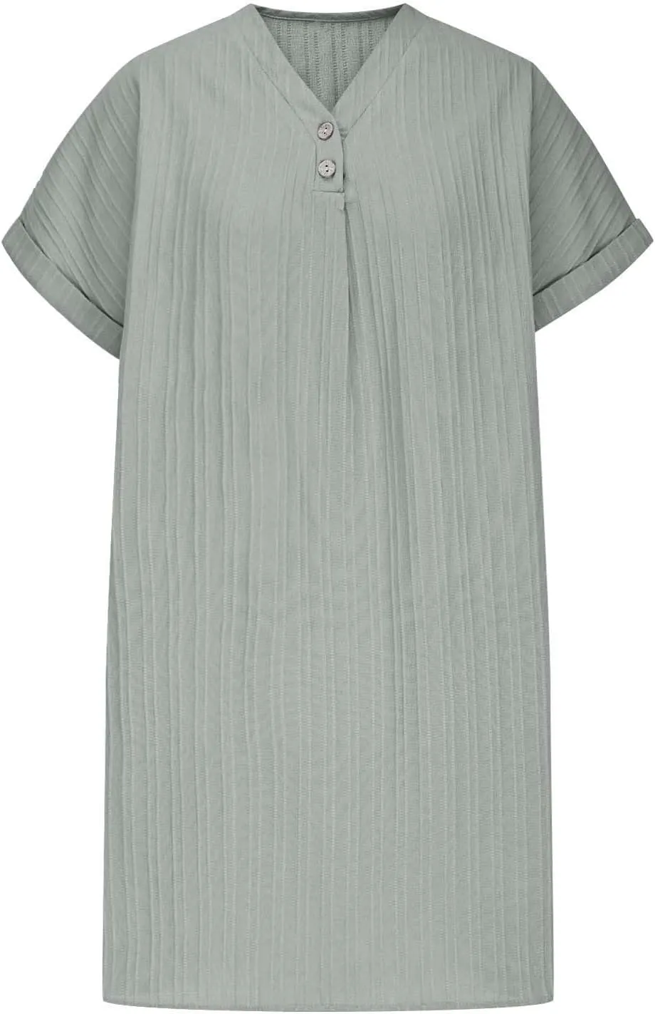 Women Linen Shirts Dresses Plus Size Fashion Button up V-Neck Short Sleeves Cotton Linen Midi Dress Beach Sundress
